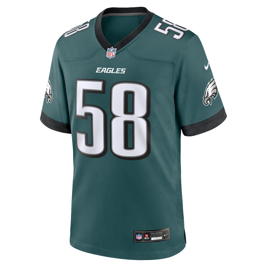 Jalyx Hunt 58 Philadelphia Eagles Team Game Midnight Green NFL Jersey Men's