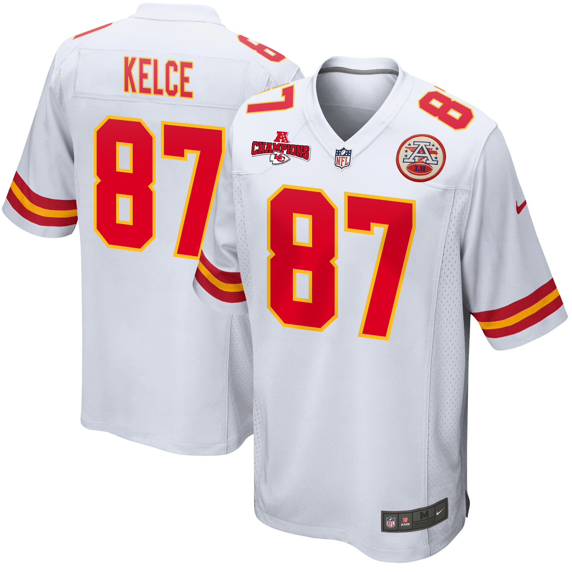Travis Kelce 87 Kansas City Chiefs AFC Champions Patch Game White NFL Jersey Men's