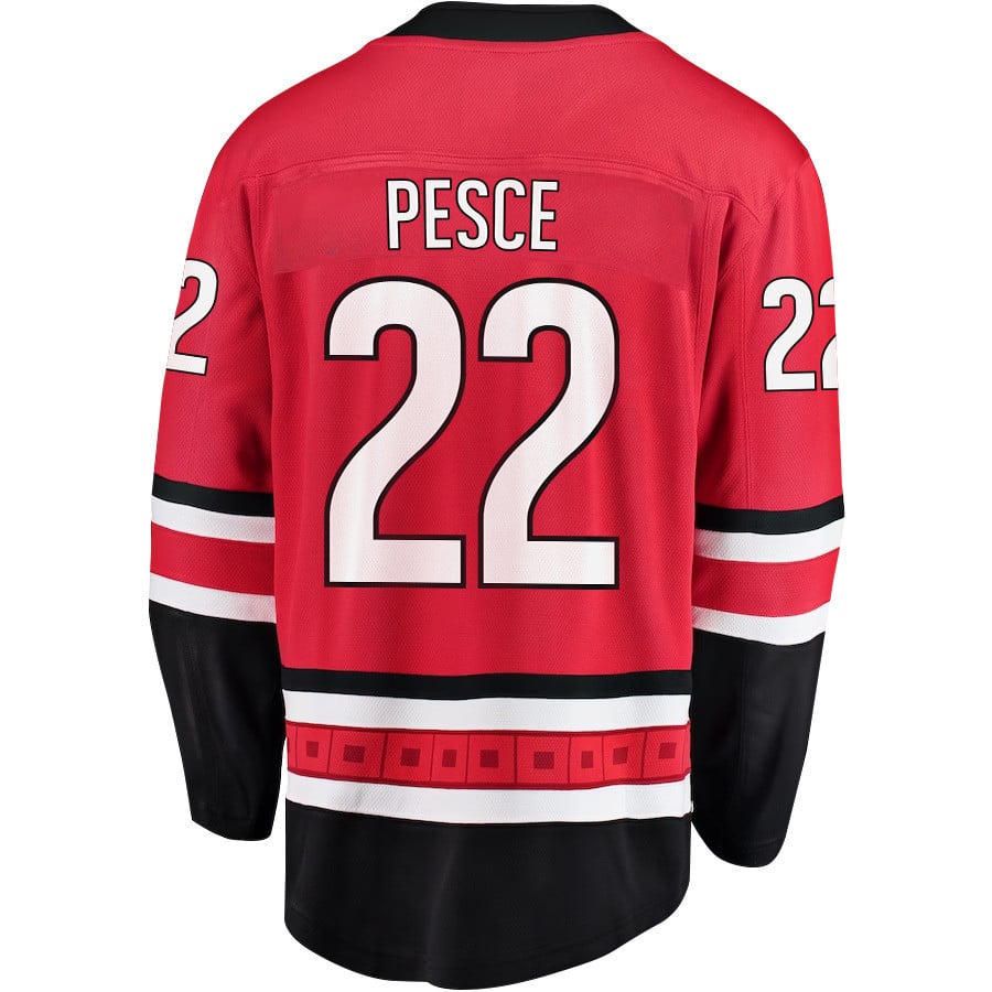 Brett Pesce 22 Carolina Hurricanes Stanley Cup 2023 Playoffs Patch Home Breakaway Red NHL Jersey Men's
