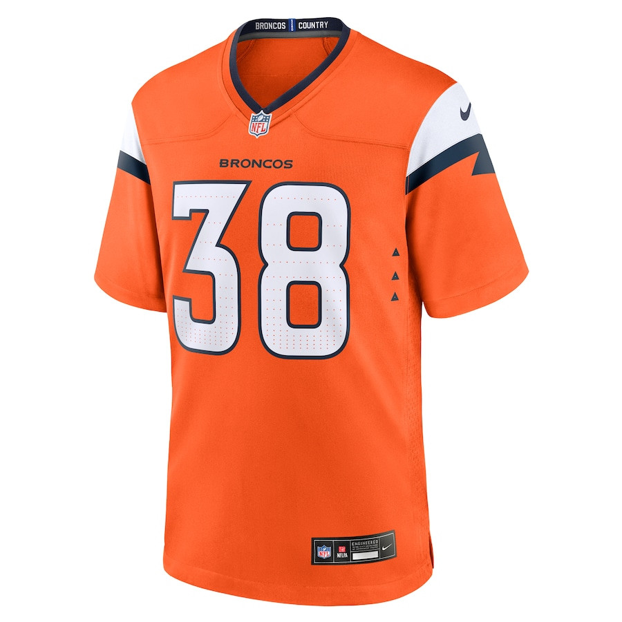 Jaleel McLaughlin 38 Denver Broncos Team Game Orange NFL Jersey Men's