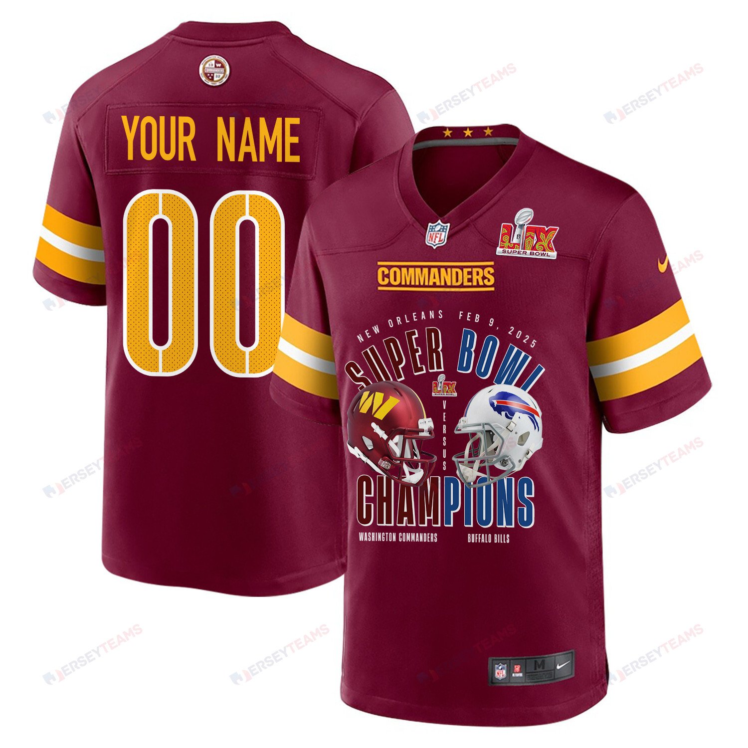Washington Commanders Vs. Buffalo Bills Super Bowl LIX Game Custom Burgundy NFL Jersey Men's