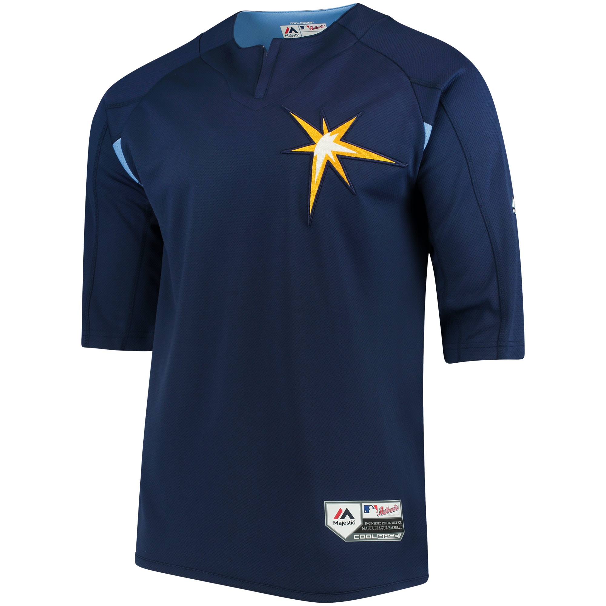 Tampa Bay Rays Majestic Navy/Light Blue Collection On-Field 3/4-Sleeve Batting Practice MLB Jersey Men's