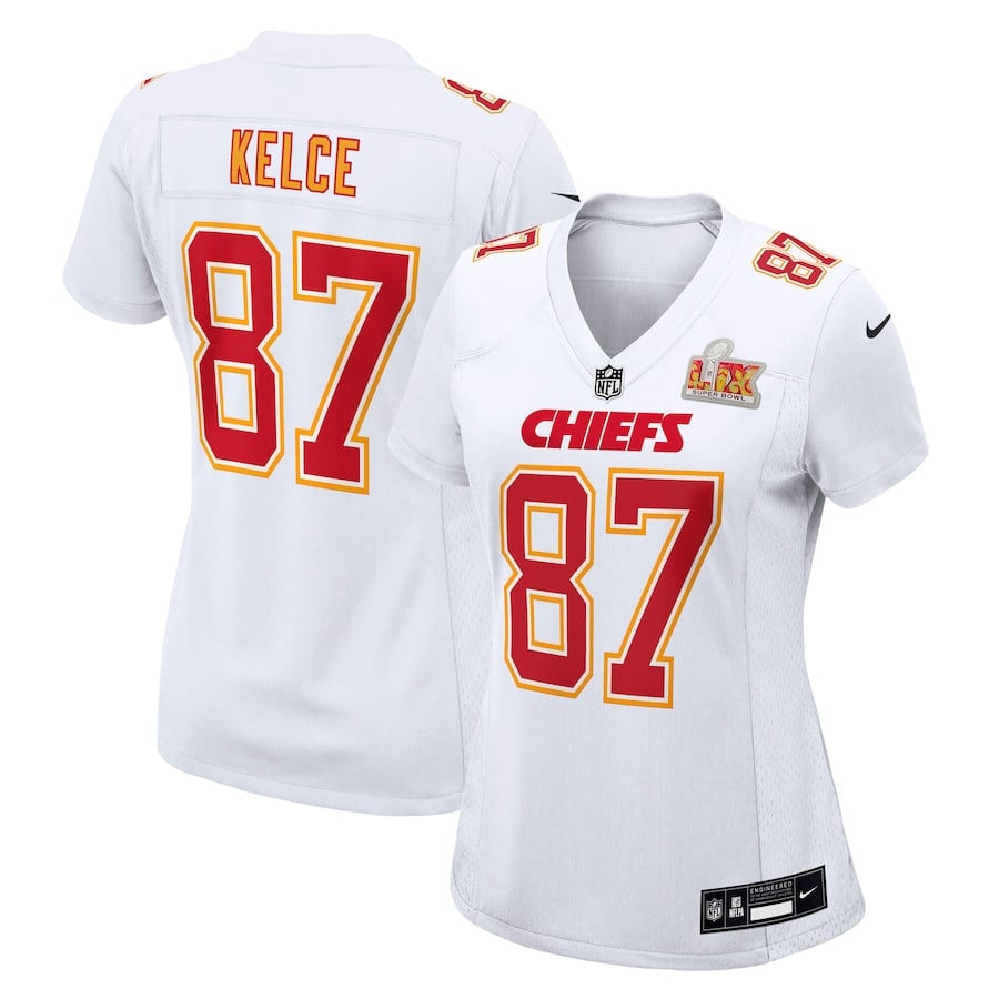 Travis Kelce 87 Kansas City Chiefs Super Bowl LIX Fashion Game Tundra White NFL Jersey Women's