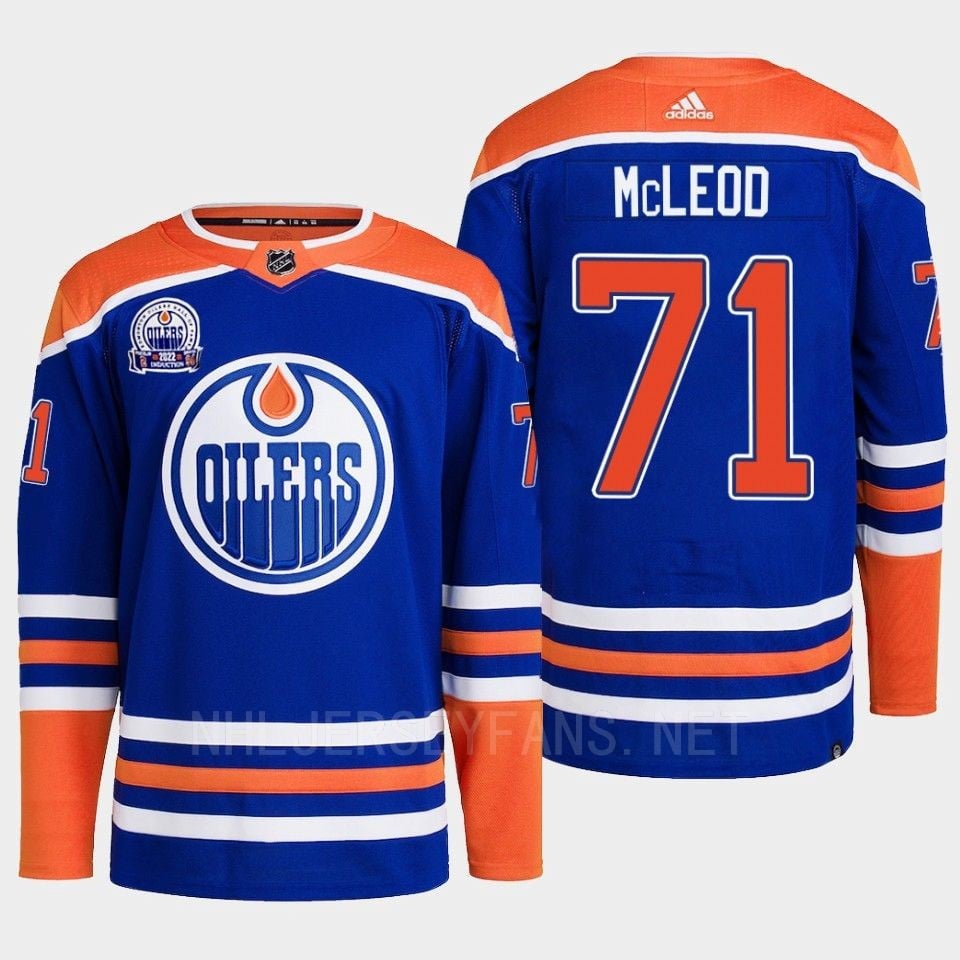 Edmonton Oilers Ryan McLeod 71 Royal Primegreen Lee Ryan Hall Of Fame Patch 2022 NHL Jersey Men's