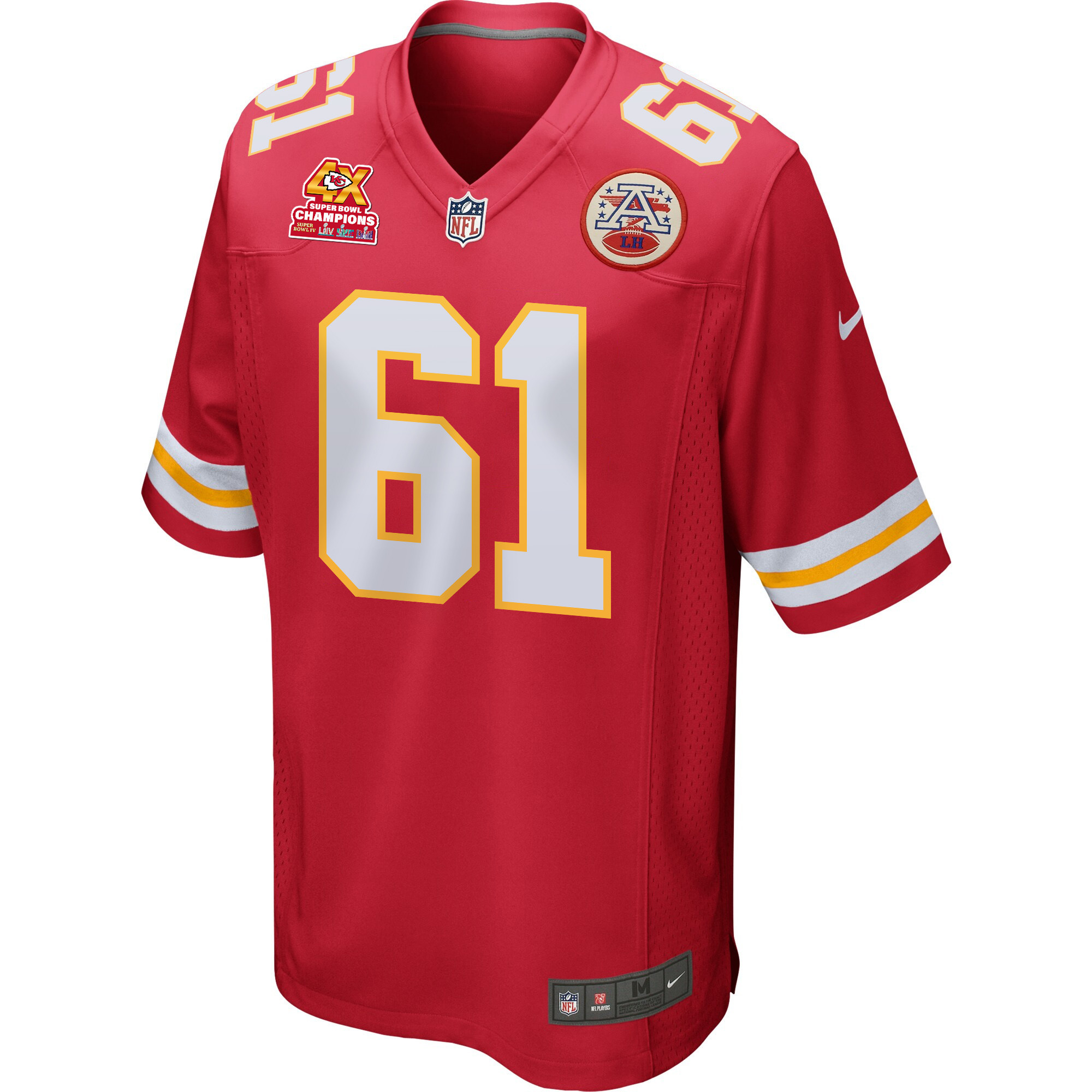 Austin Reiter 61 Kansas City Chiefs Super Bowl LVIII Champions 4X Game Red NFL Jersey Men's