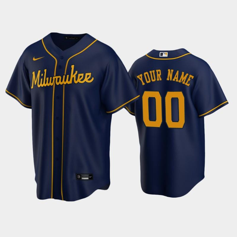 Milwaukee Brewers 00 Custom Alternate Navy MLB Jersey Men's