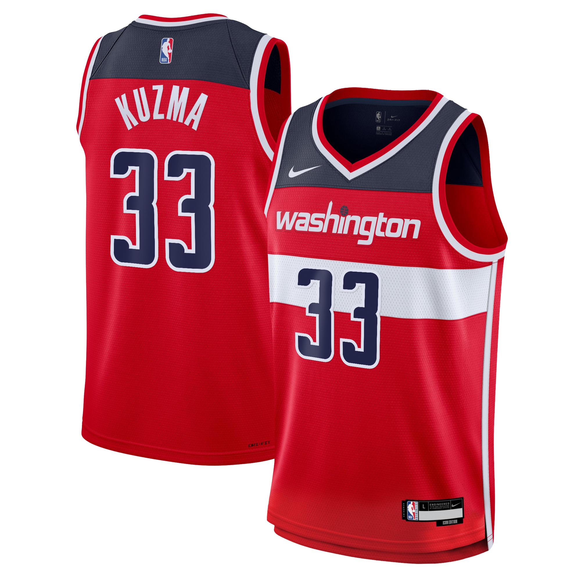 Camiseta Icon Swingman de los Washington Wizards Rojo Kyle Kuzma NBA Jersey Men's