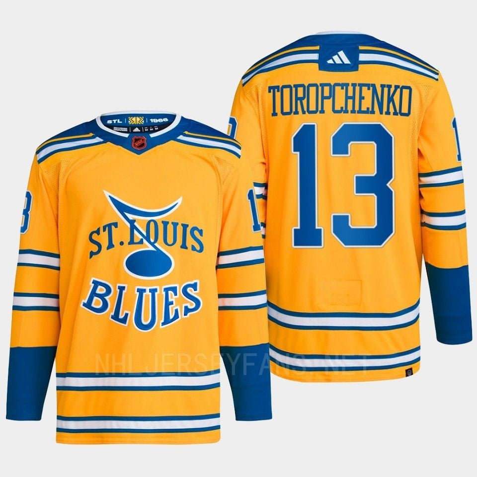 Alexei Toropchenko 13 Reverse Retro 2.0 2022 St. Louis Blues Yellow Primegreen NHL Jersey Men's