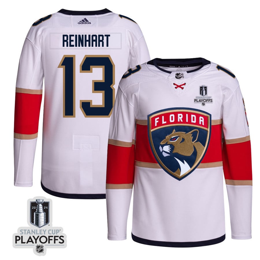 Sam Reinhart 13 Florida Panthers 2024 Playoffs Patch Away Custom White NHL Jersey Men's