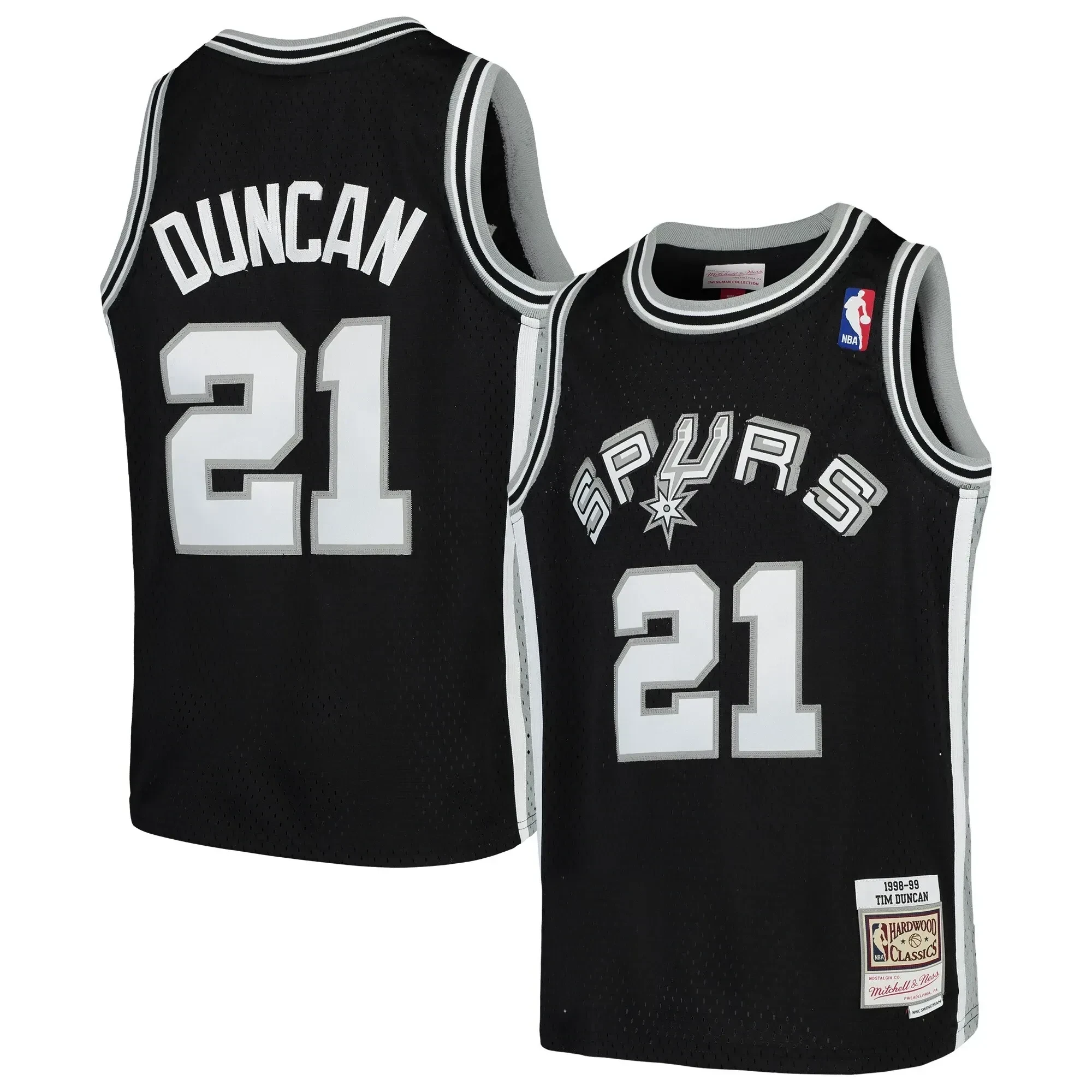 Tim Duncan San Antonio Spurs Mitchell&Nes Swingman Throwback Black NBA Jersey Youth