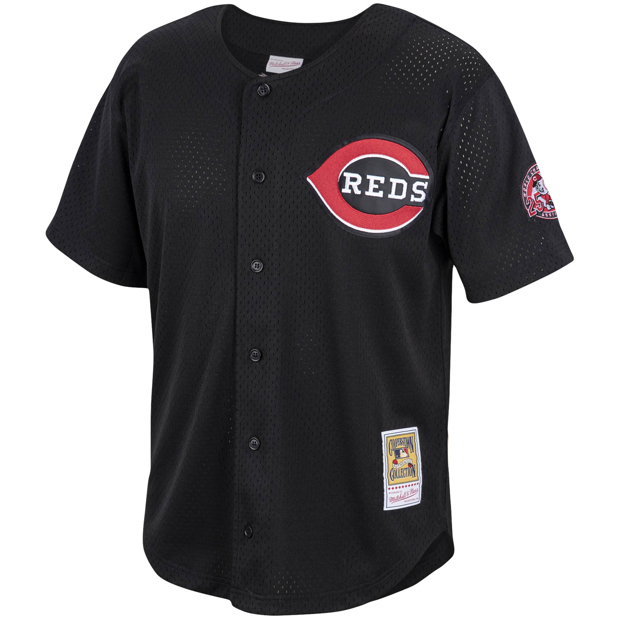 Cincinnati Reds Barry Larkin Mitchell Ness Black Cooperstown Collection Mesh Batting Practice Button-Up MLB Jersey Men's