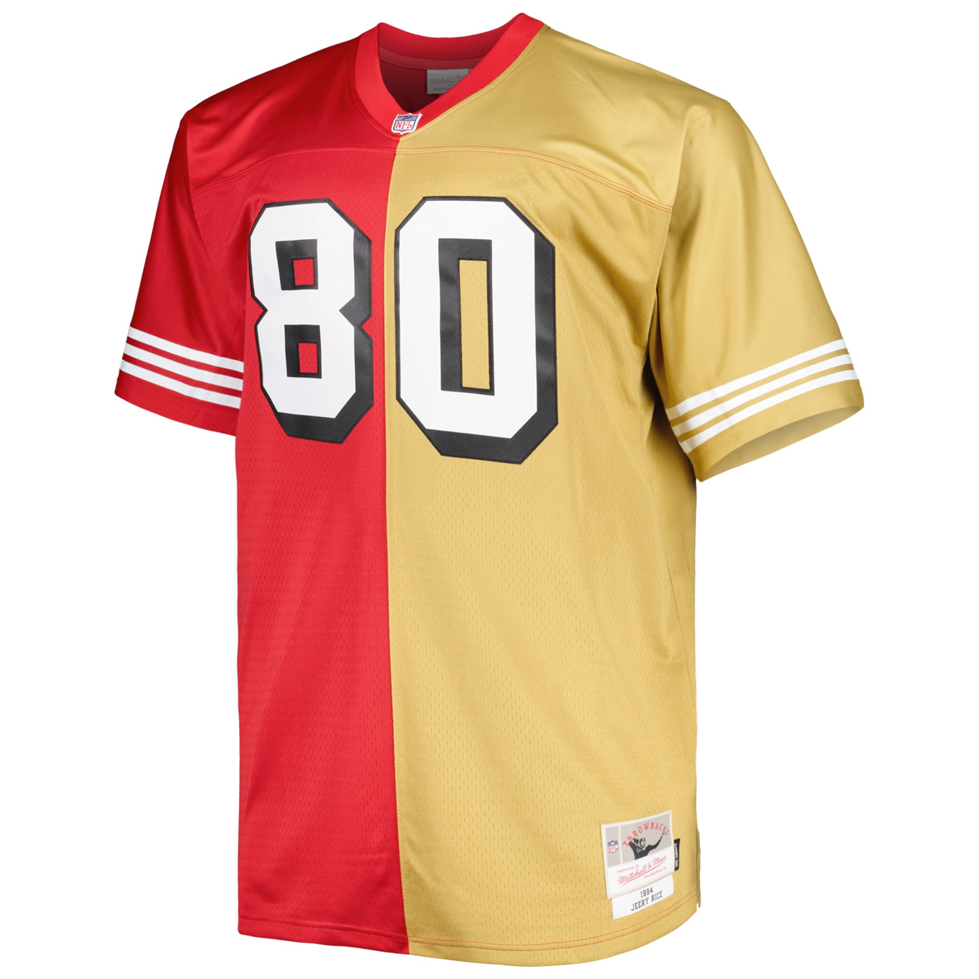 San Francisco 49ers Jerry Rice Mitchell Ness Scarlet/Gold Big Tall Split Legacy Retired Player NFL Jersey Men's