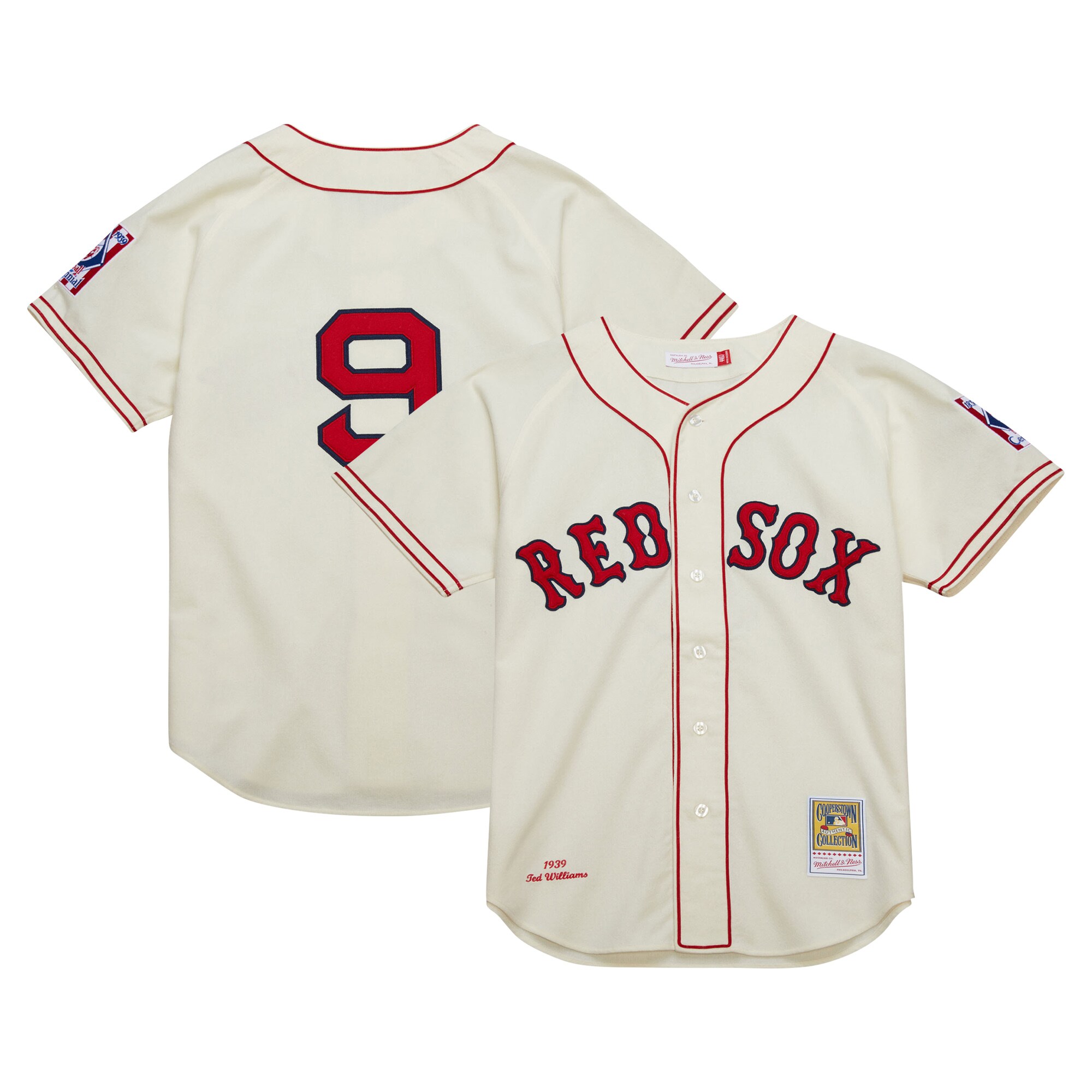 Boston Red Sox Ted Williams Mitchell Ness Cream Cooperstown Collection 1939 MLB Jersey Men's