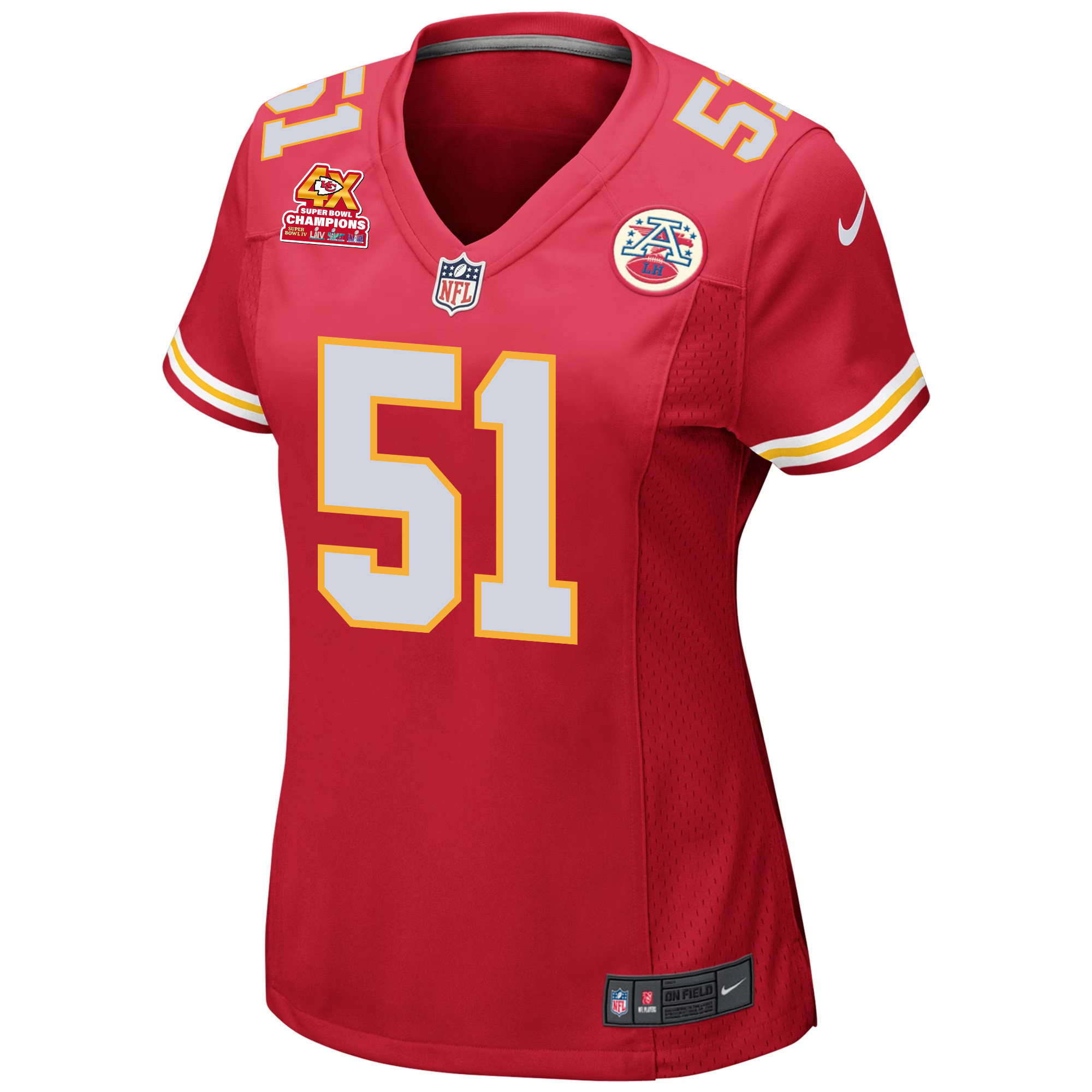 Mike Danna 51 Kansas City Chiefs Super Bowl LVIII Champions 4X Game Red NFL Jersey Women's