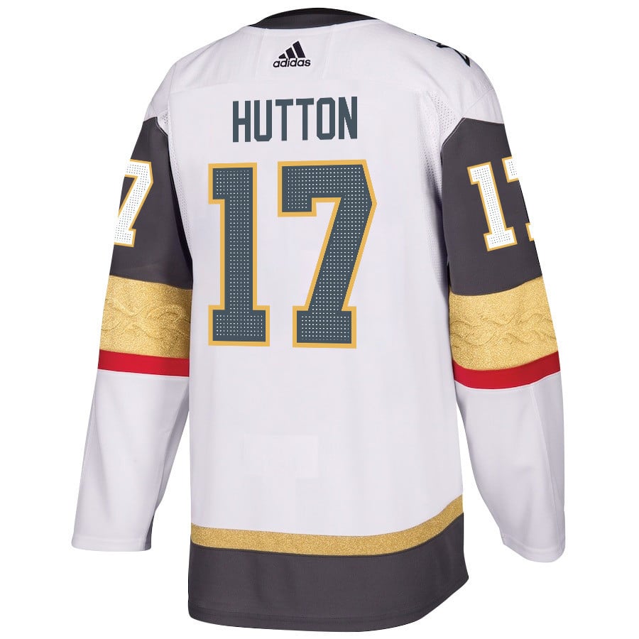 Ben Hutton 17 Vegas Golden Knights Stanley Cup 2023 Champions Patch Away Breakaway White NHL Jersey Men's