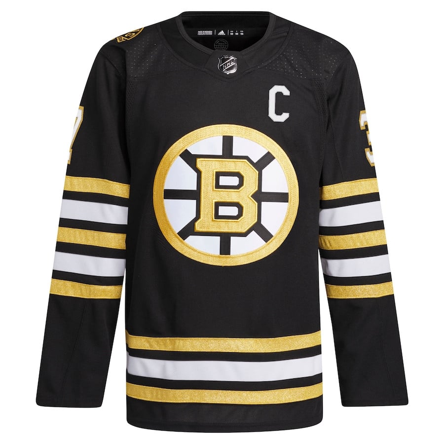 Patrice Bergeron 37 Boston Bruins 100th Anniversary Primegreen Home Black NHL Jersey Men's