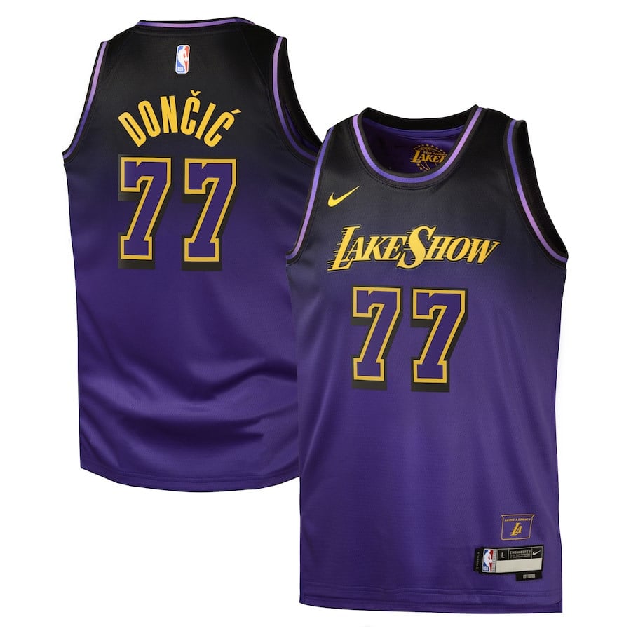 Luka Doncic 77 Los Angeles Lakers 2024/25 Swingman Player City Edition Purple NBA Jersey Youth