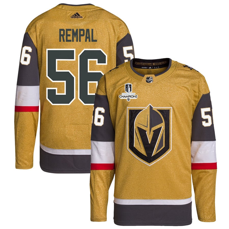 Sheldon Rempal 56 Vegas Golden Knights Stanley Cup 2023 Champions Patch Home Breakaway Gold NHL Jersey Men's