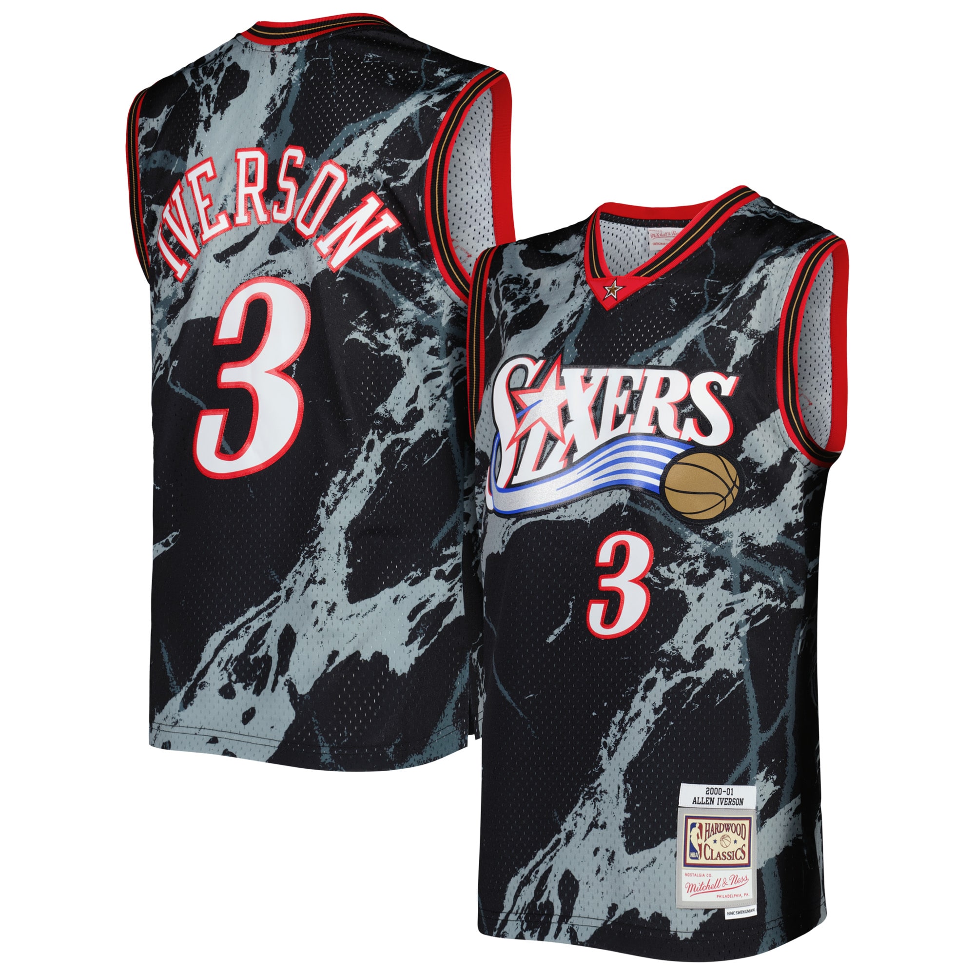 Mitchell Ness Allen Iverson Black Philadelphia 76ers 2000/01 Hardwood Classics Marble Swingman NBA Jersey Men's