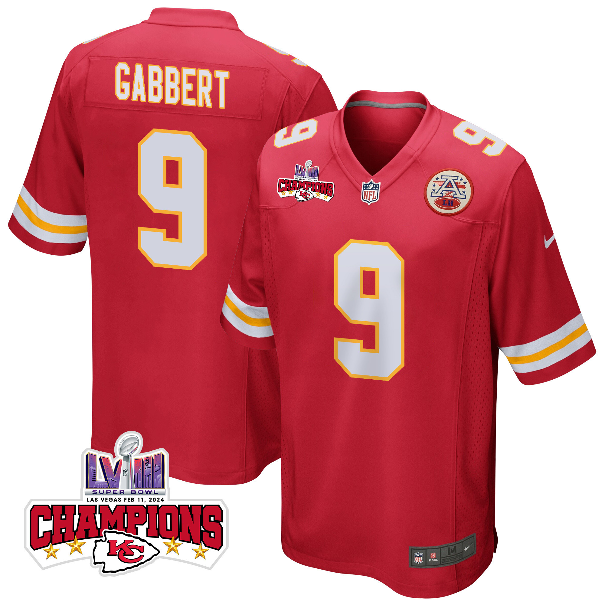 Blaine Gabbert 9 Kansas City Chiefs Super Bowl LVIII Champions 4 Stars Patch Game Red NFL Jersey Men's