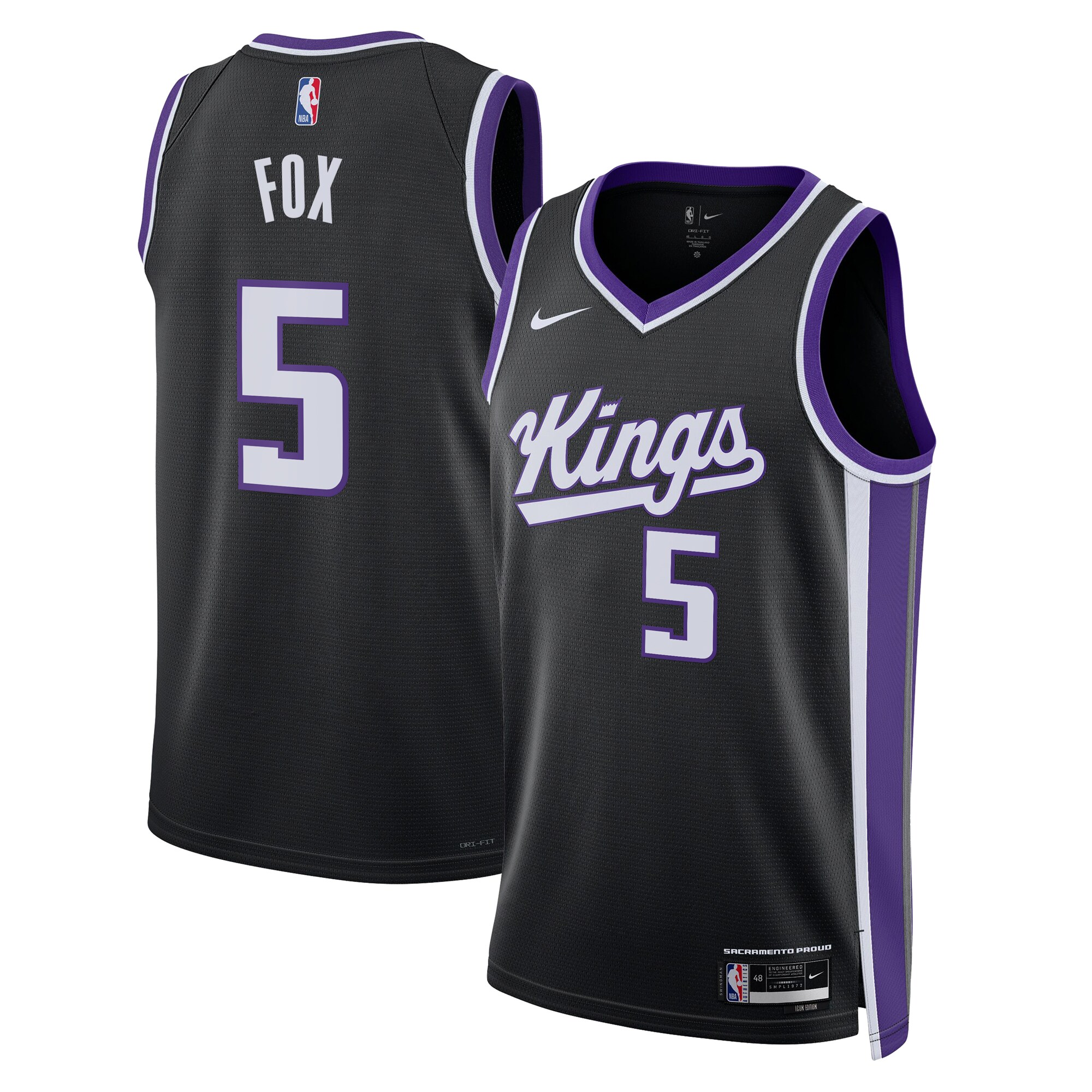 Camiseta Icon Edition Swingman de los Sacramento Kings Negro De'Aaron Fo Unisex NBA Jersey Unisex