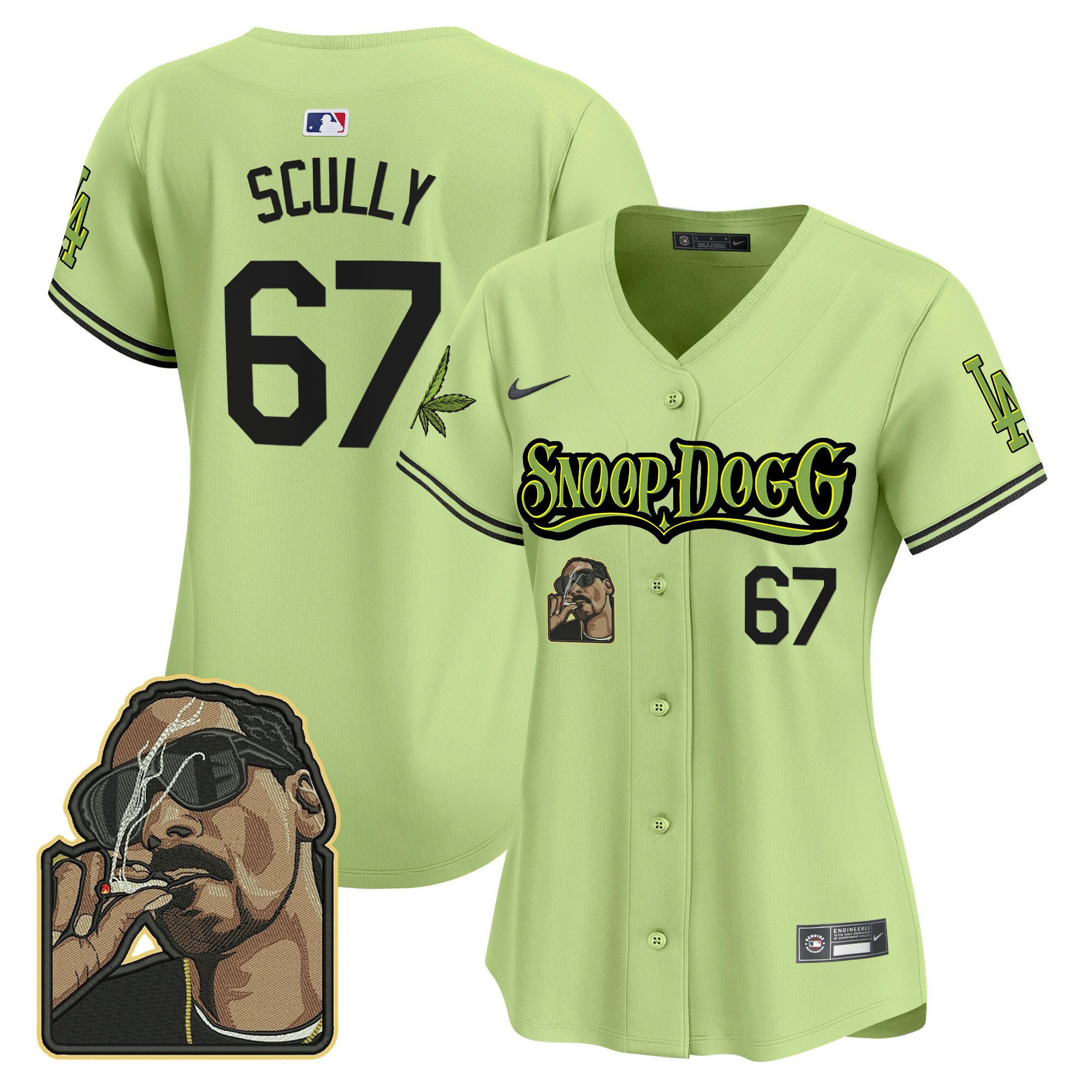 Vin Scully 67 Los Angeles Dodgers Snoop Dogg Light Green MLB Jersey Women's