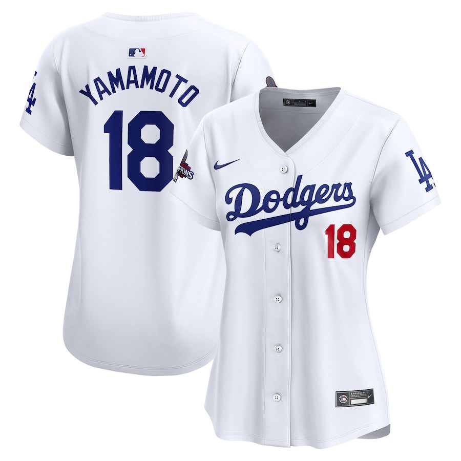 Yoshinobu Yamamoto 18 Los Angeles Dodgers 2024 World Series Champions Home Limited White MLB Jersey Women's