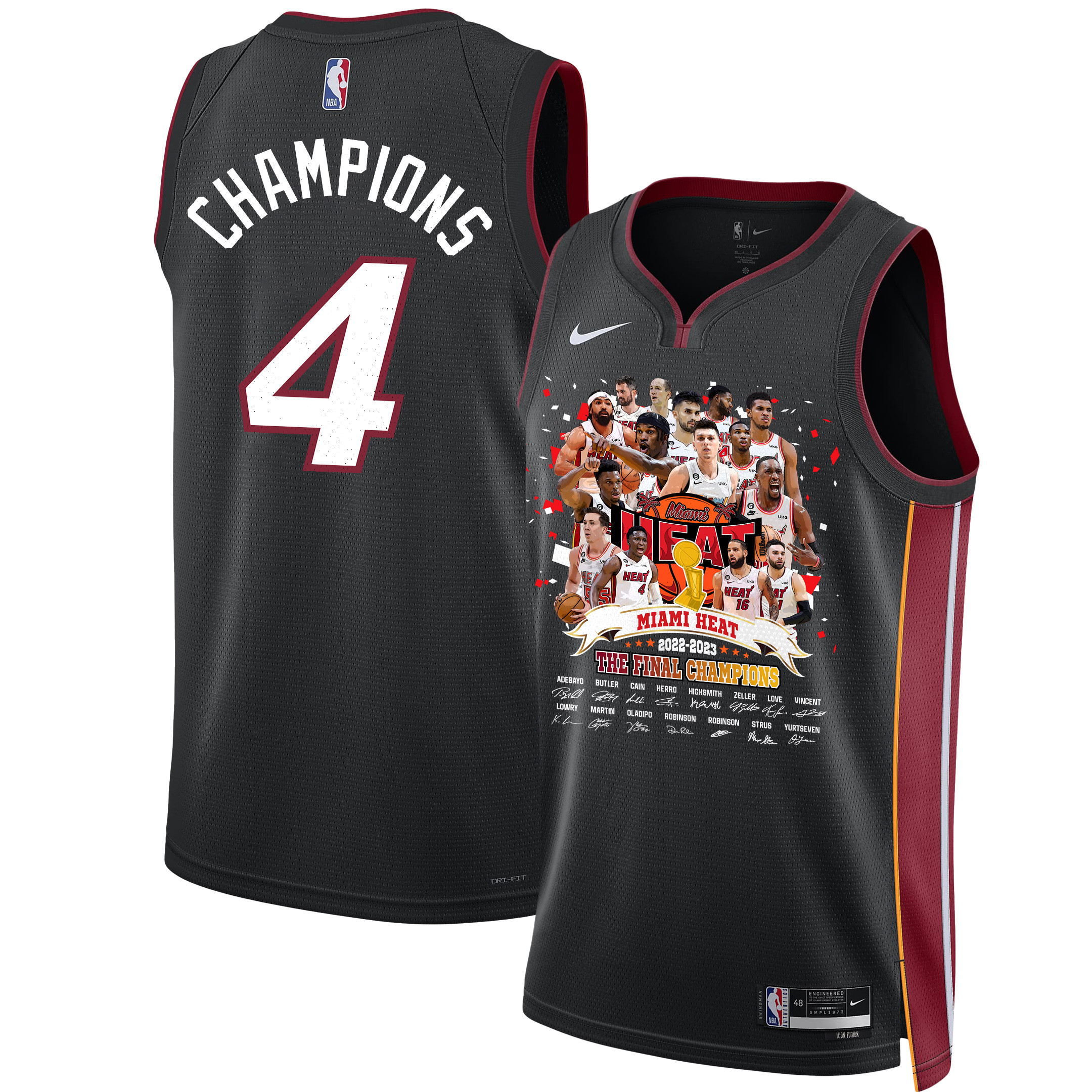Miami Heat Finals Champions 2023 Swingman Player Signture Black NBA Jersey Men's