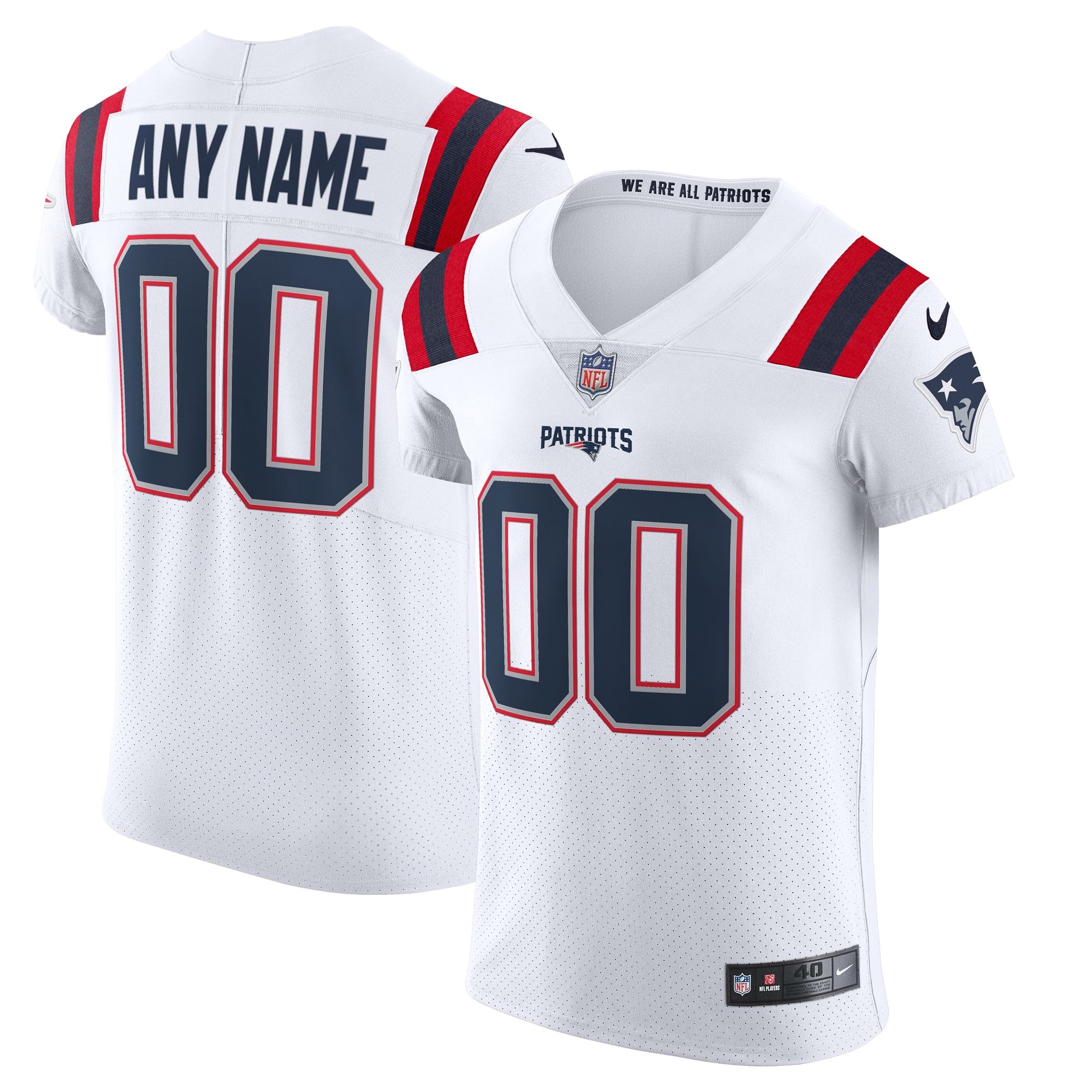 New England Patriots White Vapor Elite Custom NFL Jersey Men's
