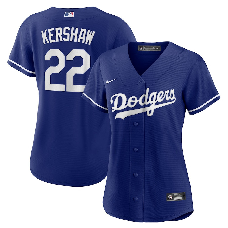 Clayton Kershaw 22 Los Angeles Dodgers Alternate Royal MLB Jersey Women's
