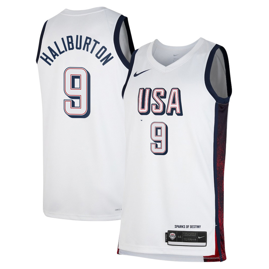 Tyrese Haliburton 9 USA Unisex 2024 Swingman Player White NBA Jersey Unisex