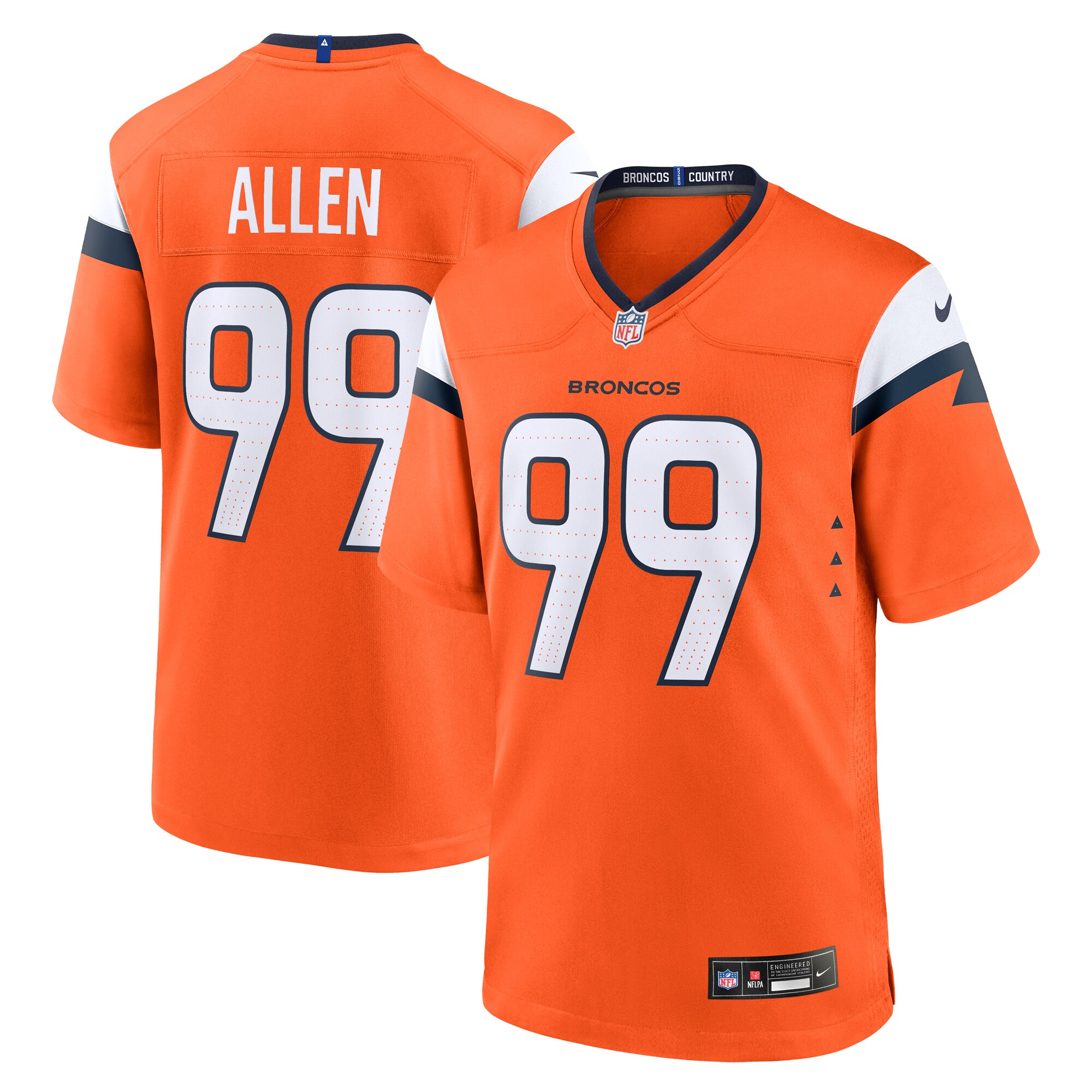 Denver Broncos Zach Allen Orange Team Game NFL Jersey Men's