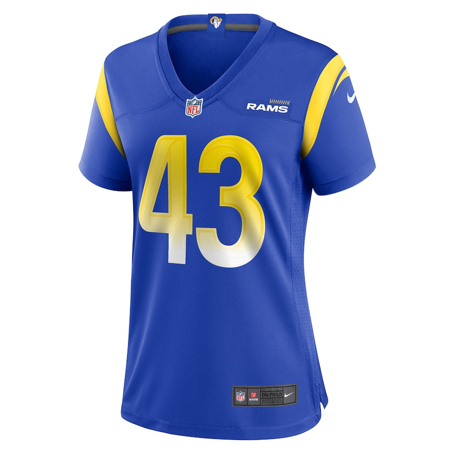 Joshua Karty 43 Los Angeles Rams Game Royal NFL Jersey Women's