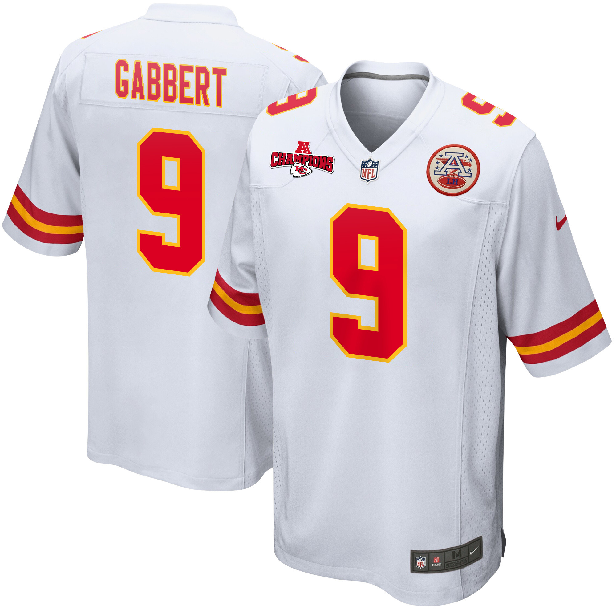 Blaine Gabbert 9 Kansas City Chiefs AFC Champions Patch Game White NFL Jersey Men's