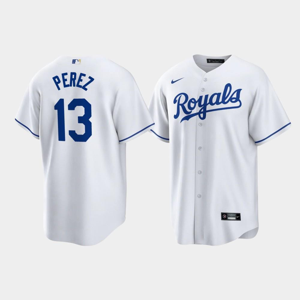 Salvador Perez 13 Kansas City Royals White Home Player MLB Jersey Men's