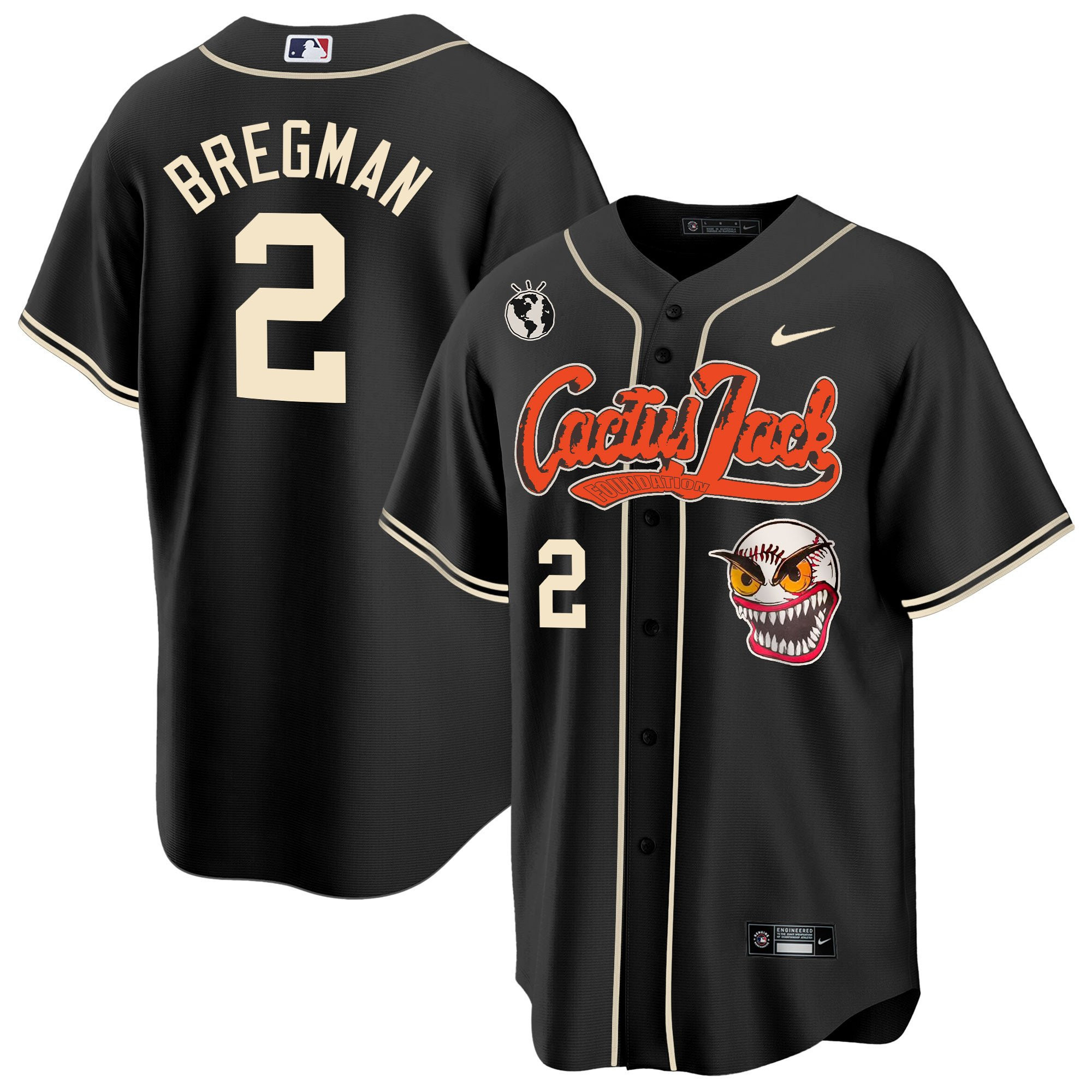 Alex Bregman 2 Houston Astros Cactus Jack Black MLB Jersey Men's