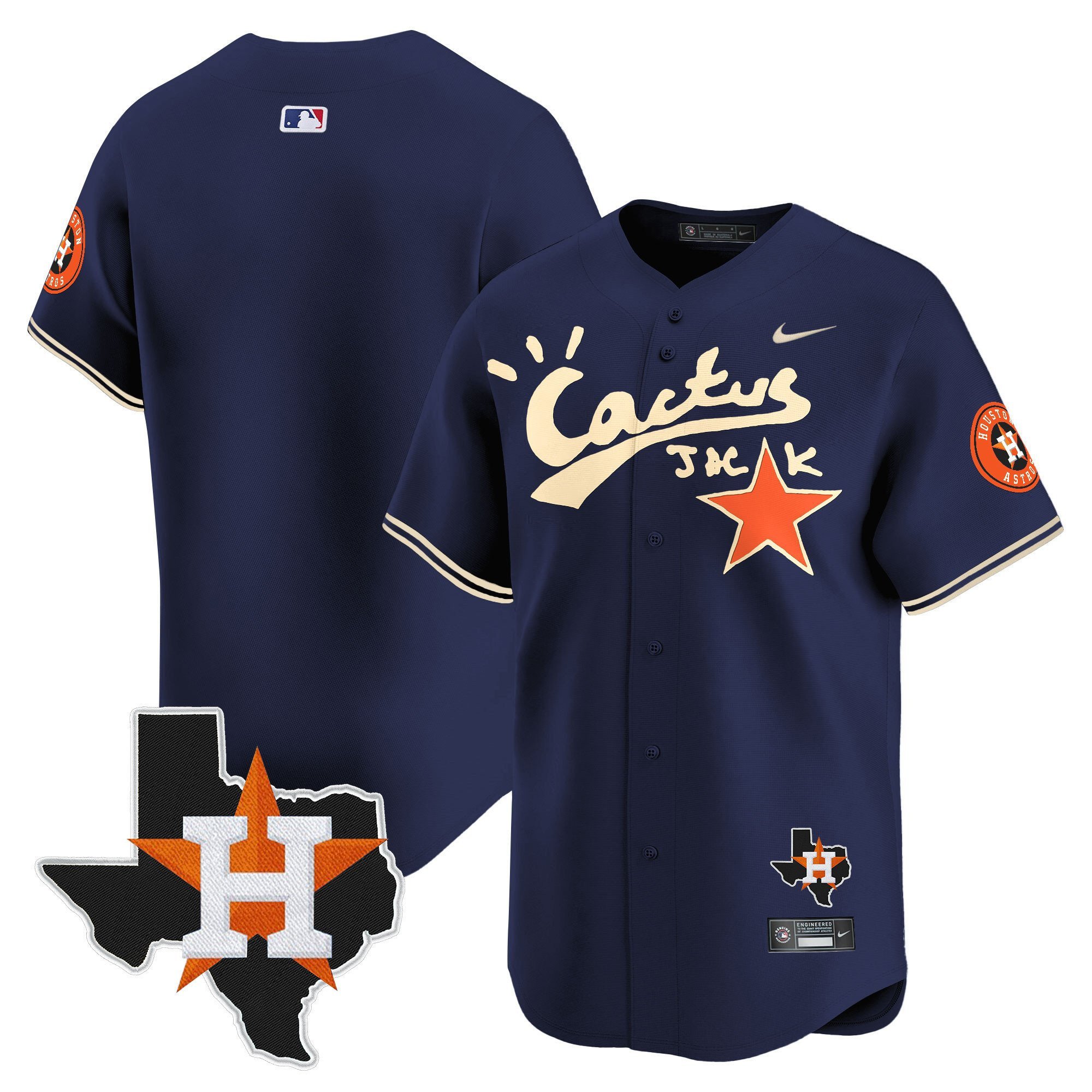 Justin Verlander 35 Houston Astros Cactus Jack Houston Patch Navy Limited Men MLB Jersey Men's