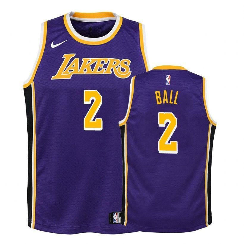 Los Angeles Lakers Lonzo Ball 2 2018-19 Statet Purple NBA Jersey Youth
