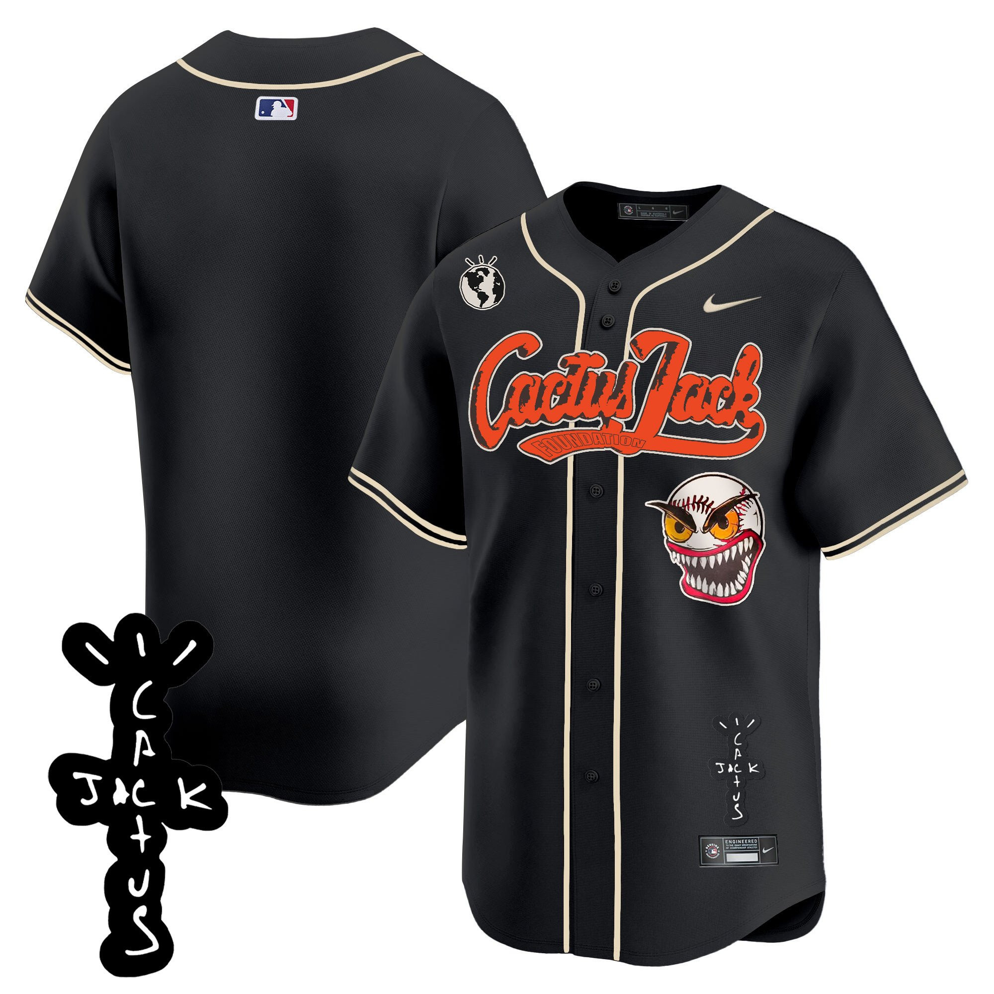 Houston Astros Cactus Jack Patch V2 Black MLB Jersey Men's