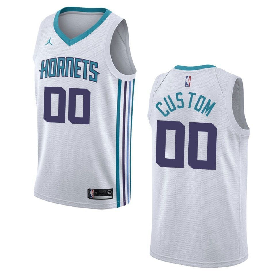 Charlotte Hornets 00 Custom Association Swingman White NBA Jersey Men's
