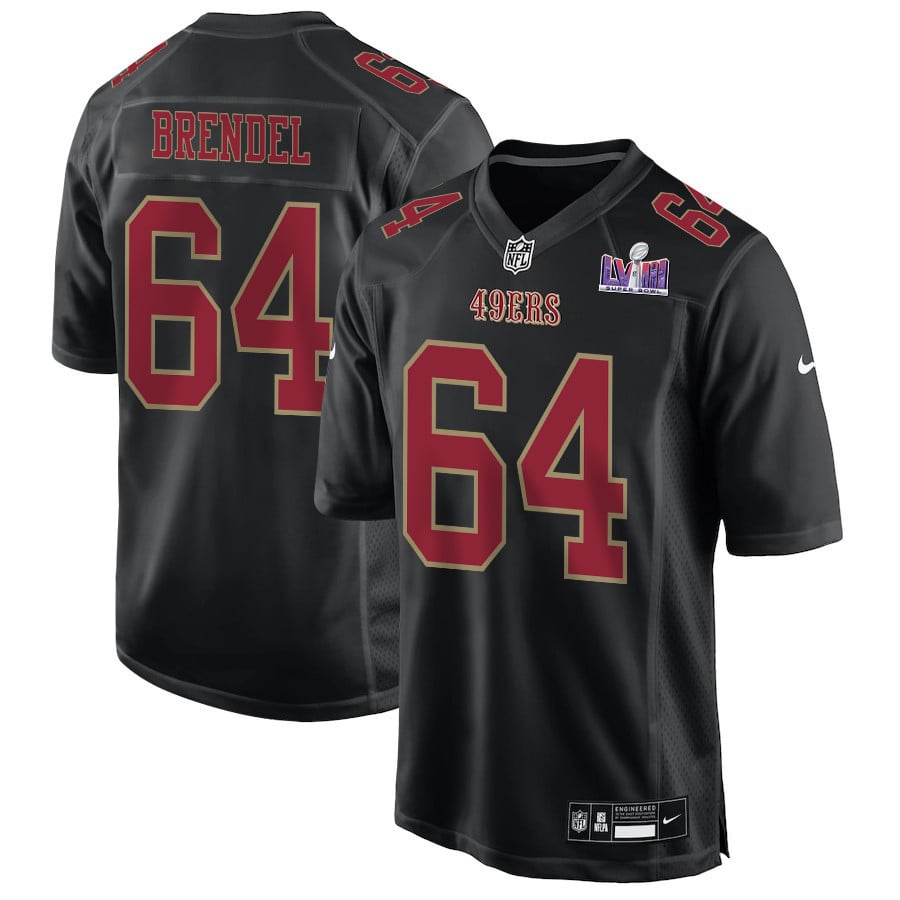 Jake Brendel 64 San Francisco 49ers Super Bowl LVIII Patch Fashion Game Carbon Black NFL Jersey Men's