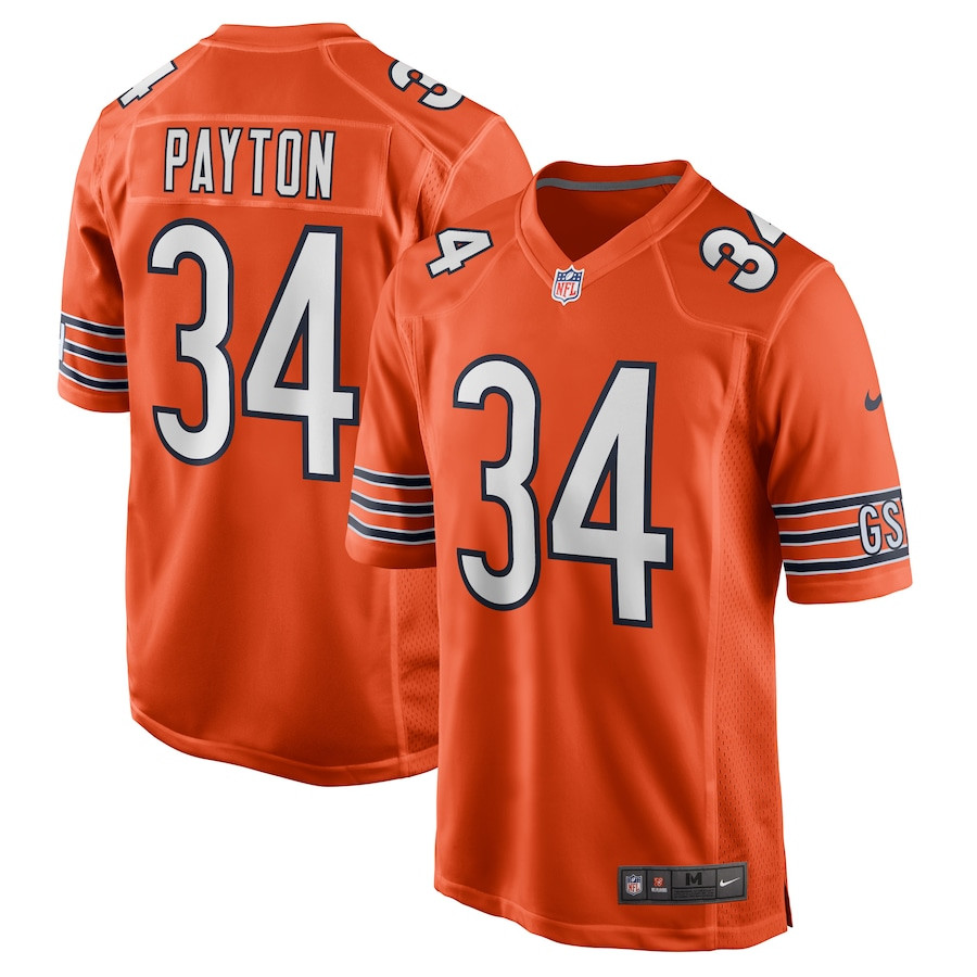 Walter Payton 34 Chicago Bears Retired Orange NFL Jersey Men's