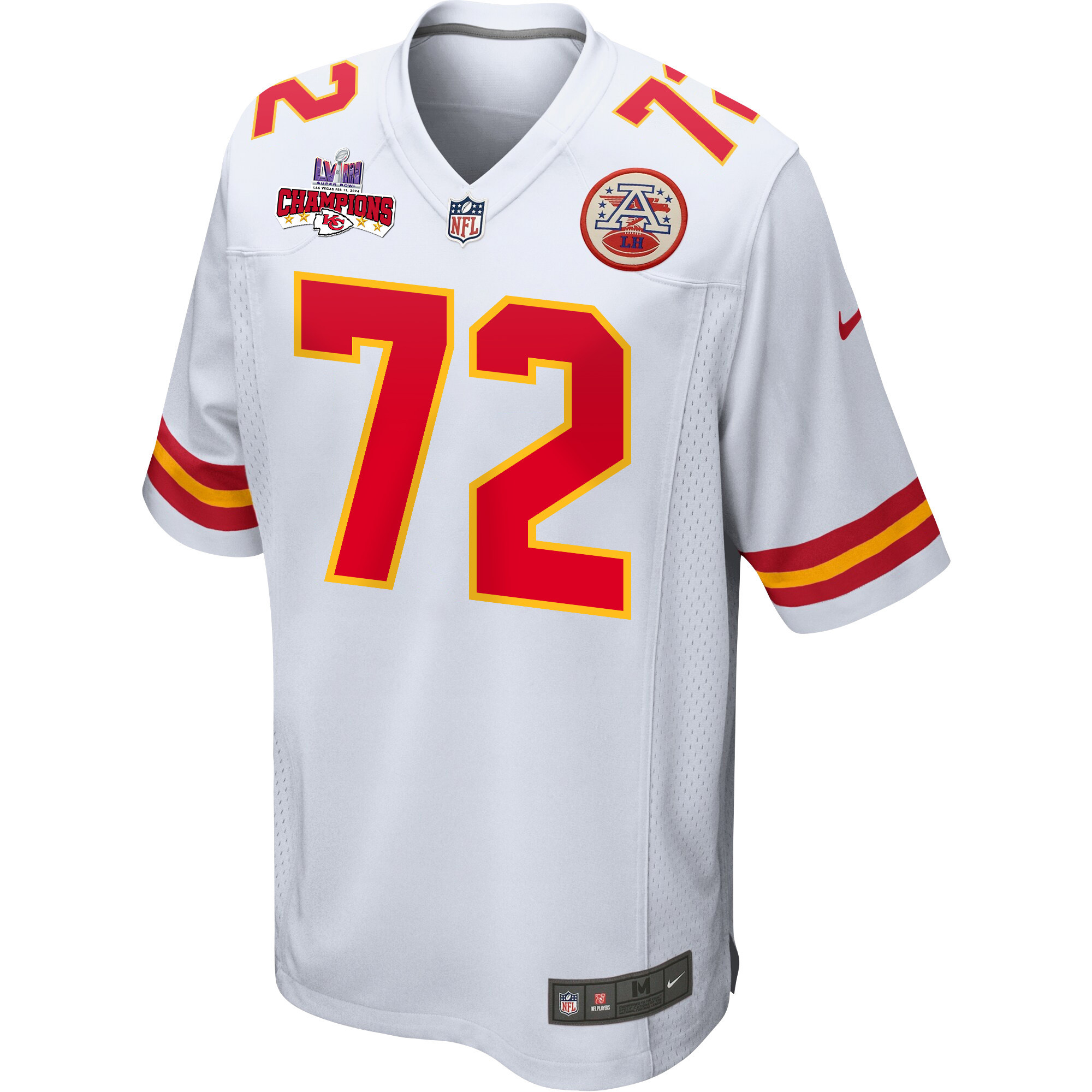 Chukwuebuka Godrick 72 Kansas City Chiefs Super Bowl LVIII Champions 4 Stars Patch Game White NFL Jersey Men's