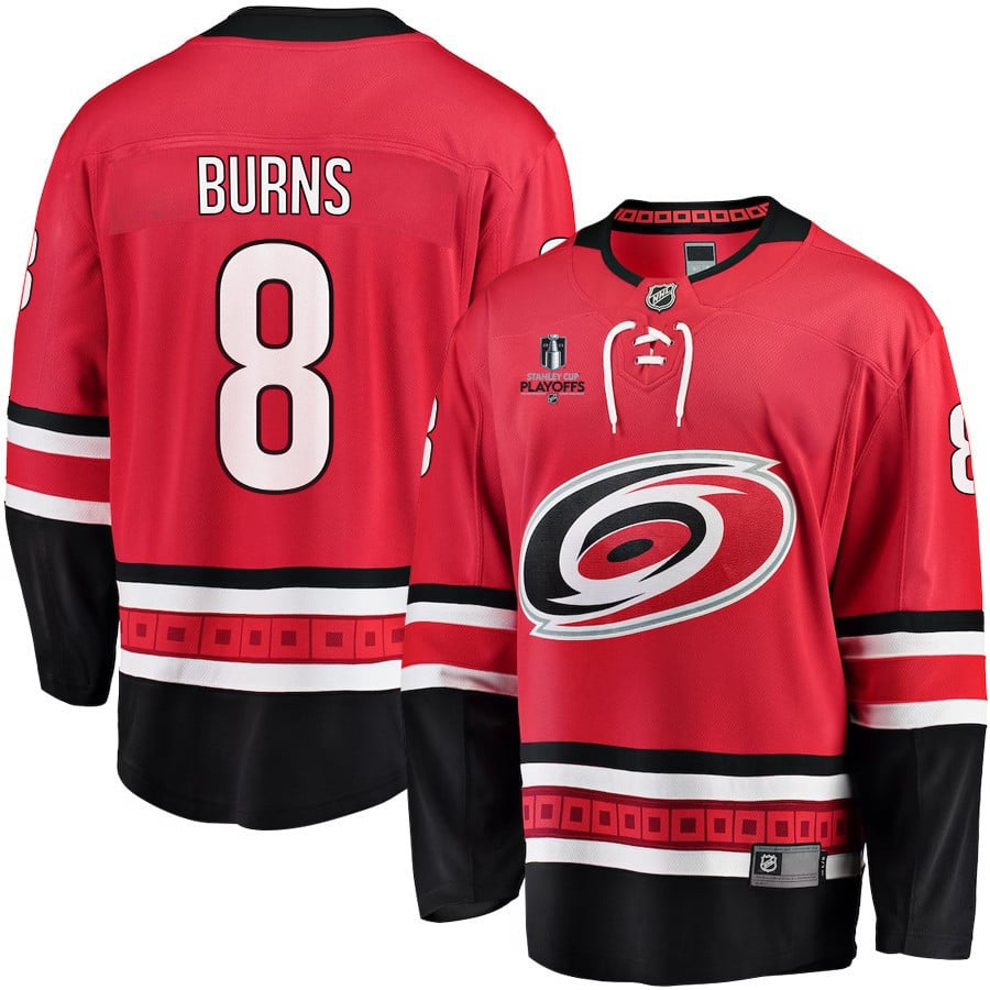 Brent Burns 8 Carolina Hurricanes Stanley Cup 2023 Playoffs Patch Home Breakaway Red NHL Jersey Men's