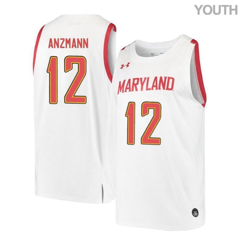 Under Armour 12 Trevor Anzman White Retro Maryland Terrapins NCAA Jersey Youth