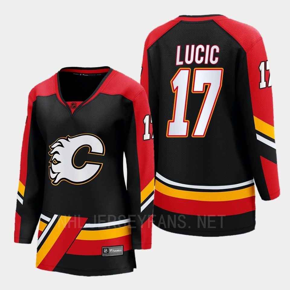 Calgary Flames 17 Milan Lucic Reverse Retro Black Equipment, Women NHL Jersey Women's