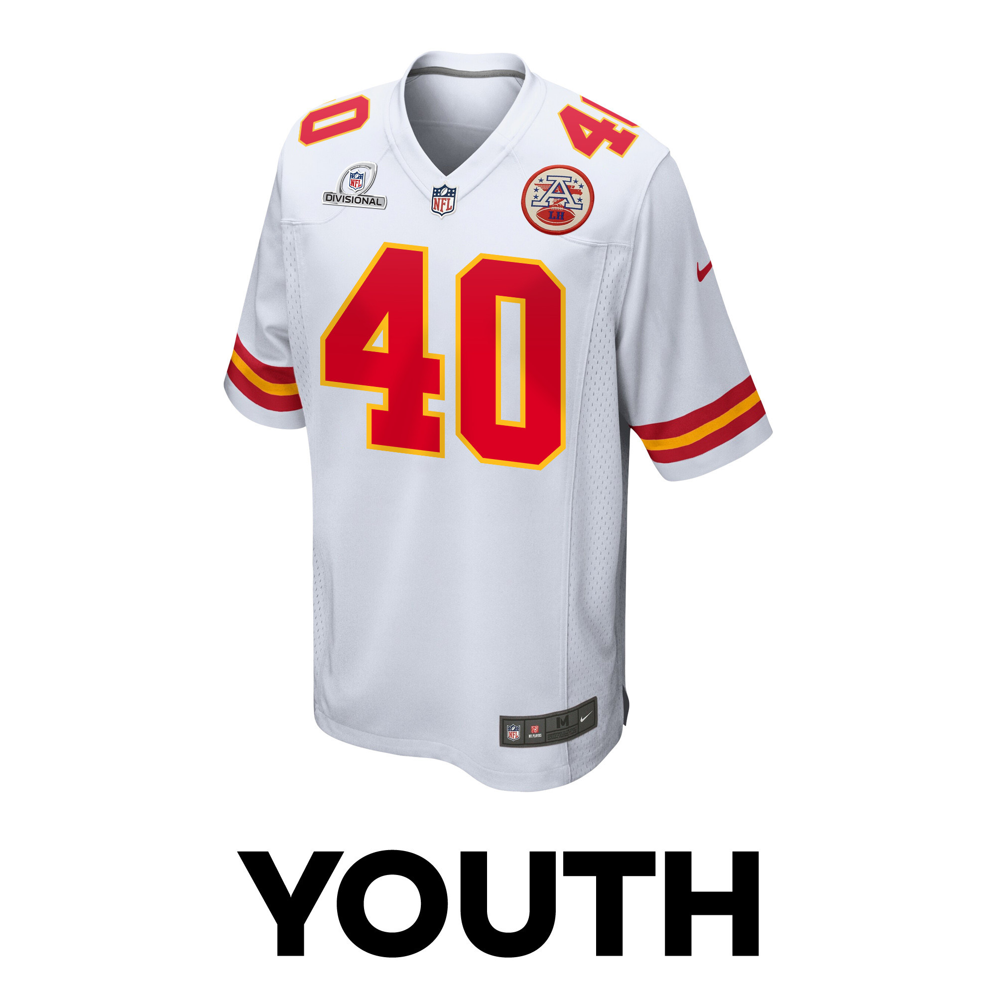 Ekow Boye-Doe 40 Kansas City Chiefs Super Bowl LVIII Patch Game White NFL Jersey Youth
