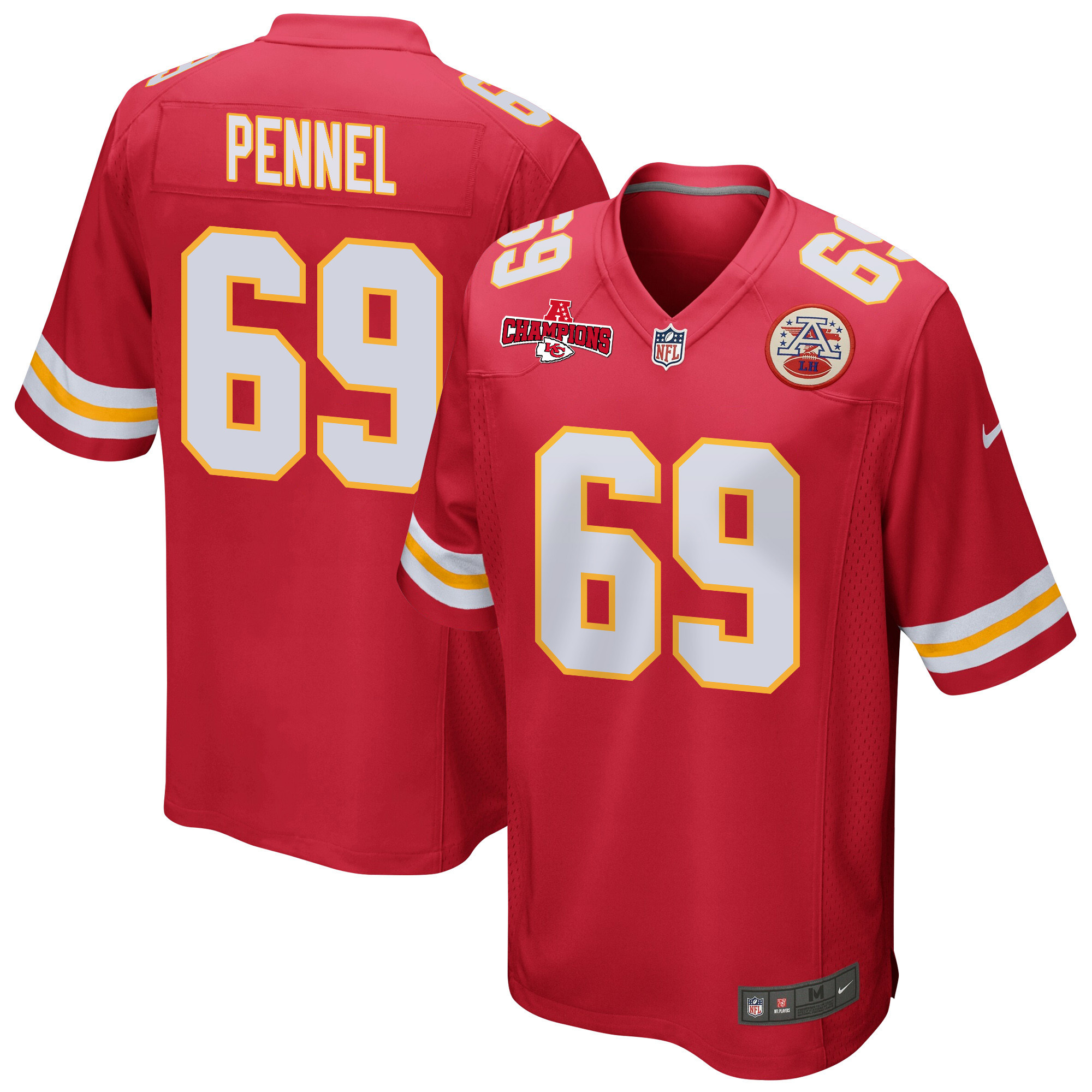 Mike Pennel 69 Kansas City Chiefs AFC Champions Patch Game Red NFL Jersey Men's