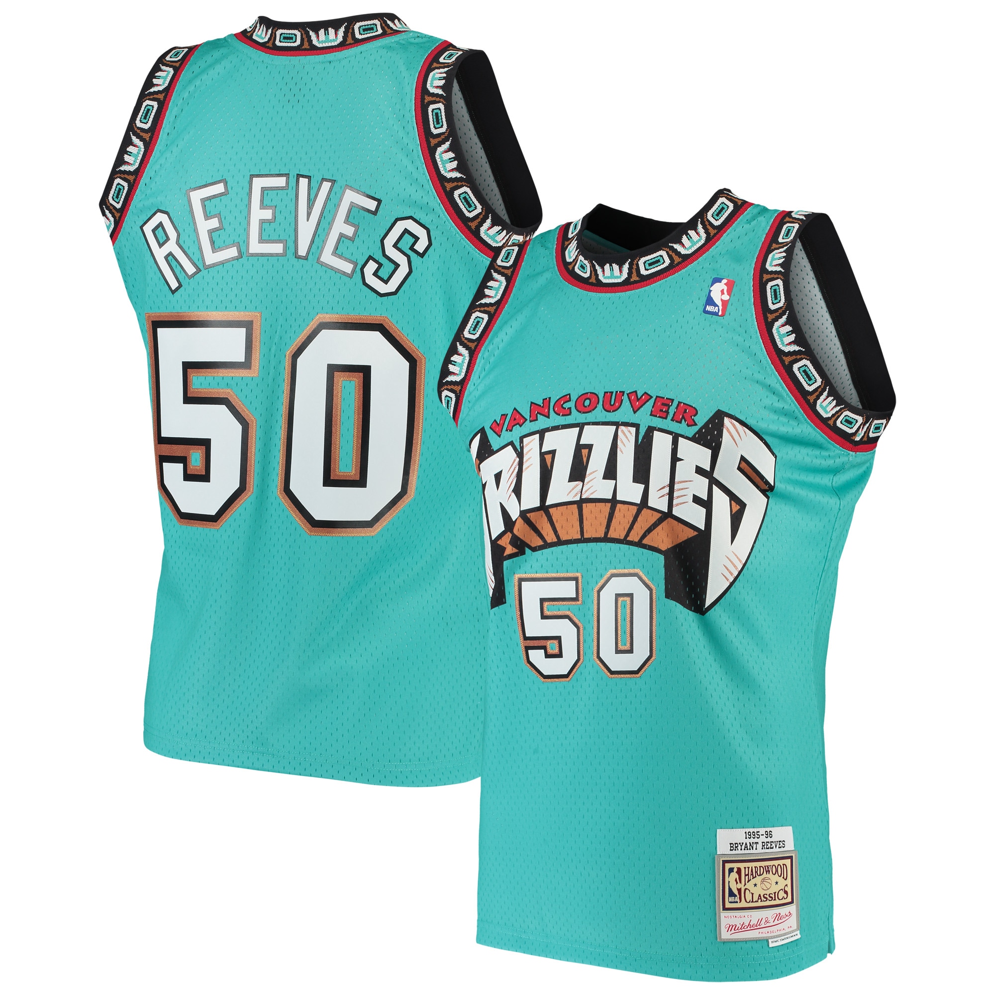 Mitchell Ness Bryant Reeves Turquoise Vancouver Grizzlies Hardwood Classics 1995-96 Swingman NBA Jersey Men's