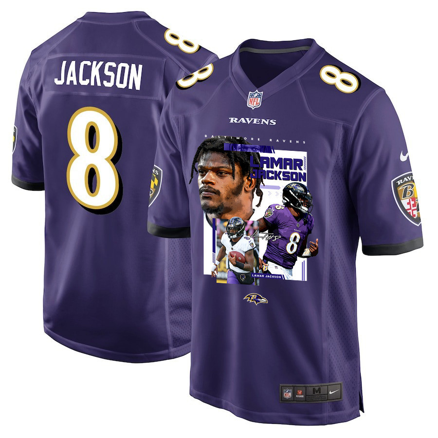 Lamar Jackson 8 Baltimore Ravens Cobra Jackson Game Purple NFL Jersey Men's